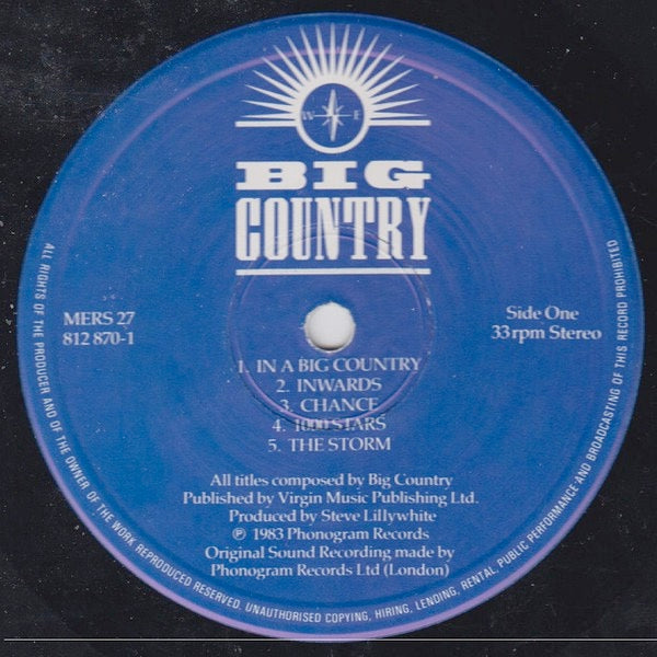Image of Label Cover of LP - VG+/VG+ - BIG COUNTRY, The Crossing (Mercury; MERS 27, UK 1983, Blue Textured Sleeve, Inner), ,  - 2116190C