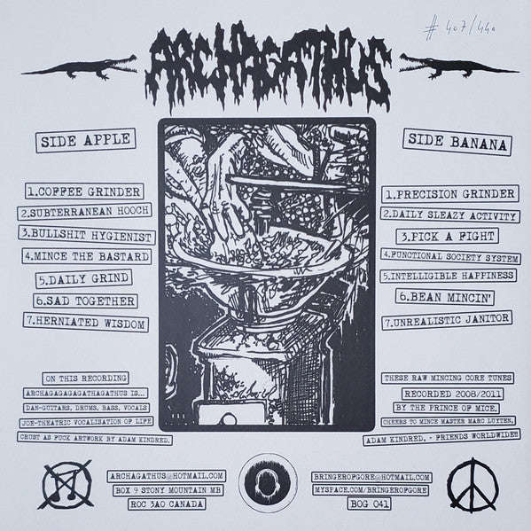 Image of Back Cover of 4924015E: 12" EP - ARCHAGATHUS, Coffee Grinder (Bringer Of Gore; BOG 041, Belgium 2011, Numbered Limited Edition) No. 247/440  VG+/VG+