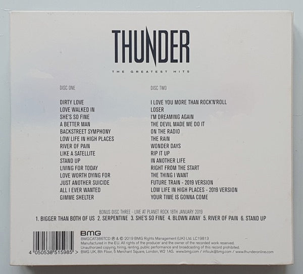 Image of Back Cover of 4914051C: 3xCD - THUNDER, The Greatest Hits (BMG; BMGCAT386TCD, UK 2019, Digipak, Booklet)   VG+/VG+