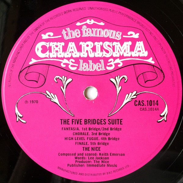 Image of Label Cover of LP - VG/VG - THE NICE, Five Bridges (Charisma Pink Scroll Labels ; CAS 1014, UK 1970, Gatefold), ,  - 2416391C