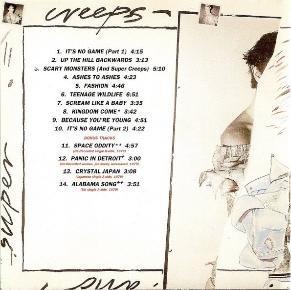 Image of Back Cover of 4914053C: CD - DAVID BOWIE, Scary Monsters (EMI; CDEMD 1029, UK & Europe 1992 Reissue, Jewel Case)   VG+/VG+