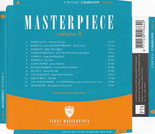 Image of Back Cover of 4934038E: CD - VARIOUS, Masterpiece Volume 8 - The Ultimate Disco Funk Collection (PTG Records ; PTG 34064, Europe 2009, Super Jewel case, Inner) Opened Instore  EX/EX