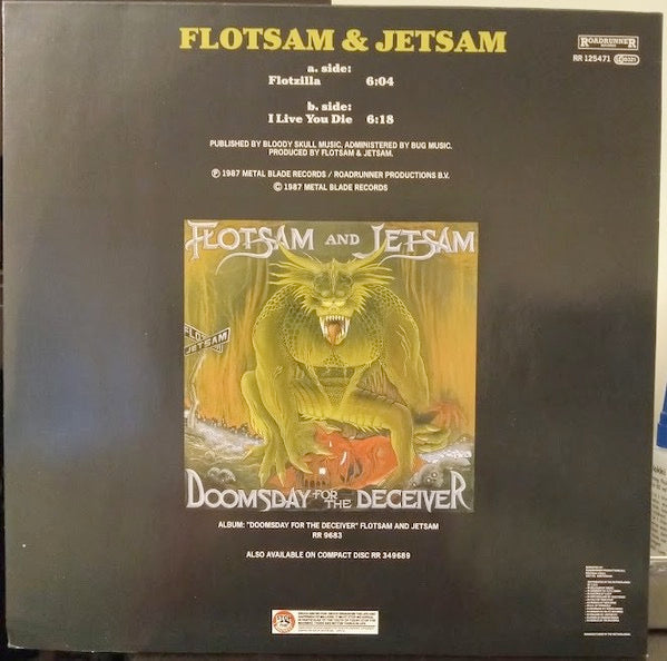 Image of Back Cover of 4914072C: 12" - FLOTSAM AND JETSAM, Flotzilla (Roadrunner Records; RR125471, Europe 1988, Misprint 'I Love You Die' on B Side Label) Sleeve intact just a little creased   VG/VG