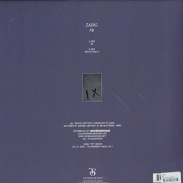 Image of Back Cover of 4914135C: 12" - ZADIG, P8 (Sino; SINO25, Hong Kong 2011) Light Marks only.  VG+/VG