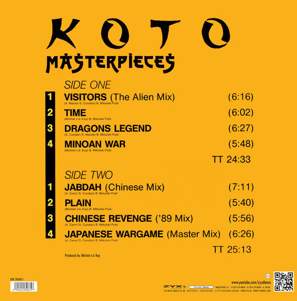 Image of Back Cover of 4924116E: LP - KOTO, Masterpieces (ZYX Music; GDC 20160-1, Europe 2014 Reissue) Strong VG+  VG+/VG+