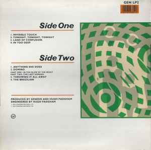 Image of Back Cover of 4945013S: LP - GENESIS, Invisible Touch (Virgin; GEN LP2, UK 1986, Textured Screen-Printed Embossed Sleeve, Inner, First Pressing)   VG/VG+