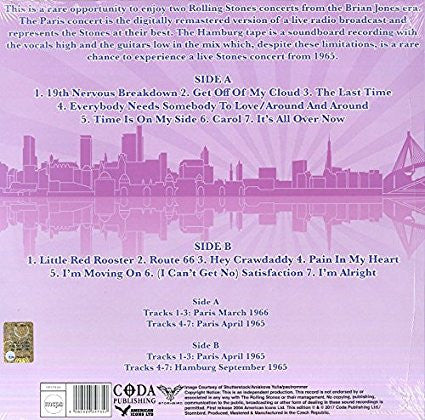 Image of Back Cover of 4924162E: LP - THE ROLLING STONES, In Performance France And Germany (Coda Publishing; CPLVNY263, UK 2017, Clear vinyl - Unofficial)   VG+/VG+