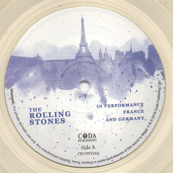 Image of Label Cover of 4924162E: LP - THE ROLLING STONES, In Performance France And Germany (Coda Publishing; CPLVNY263, UK 2017, Clear vinyl - Unofficial)   VG+/VG+