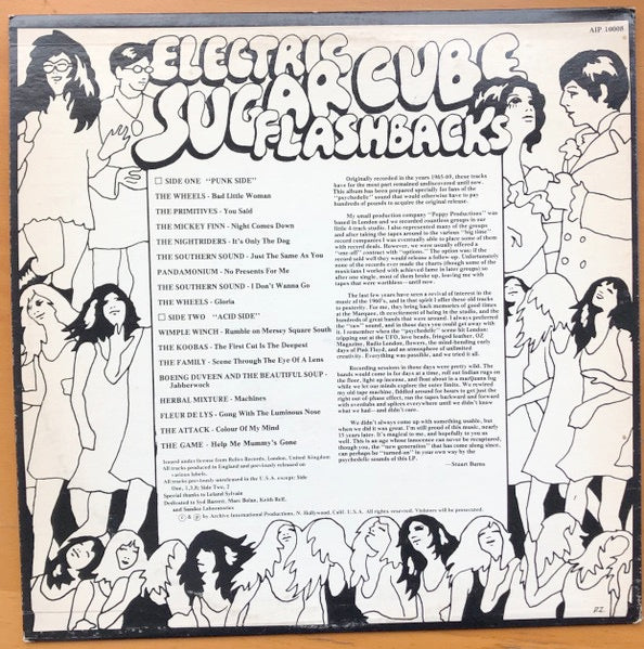 Image of Back Cover of 4914093C: LP - VARIOUS, Electric Sugar Cube Flashbacks (AIP Records; AIP 10008, US 1983, Unofficial Release) Light compression marks, Sleeve has a couple small corner bumps  VG/VG