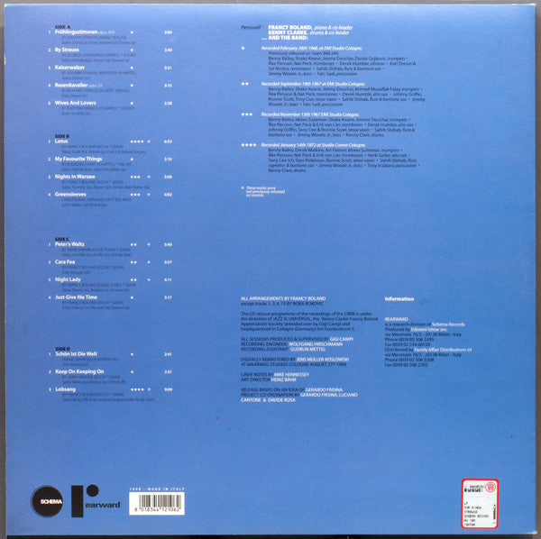 Image of Back Cover of 4944108S: 2xLP - THE KENNY CLARKE FRANCY BOLAND BIG BAND, Our Kinda Strauss (Schema; RW106 LP, Italy 1999, Poster) Edge and Ring Wear  VG/VG