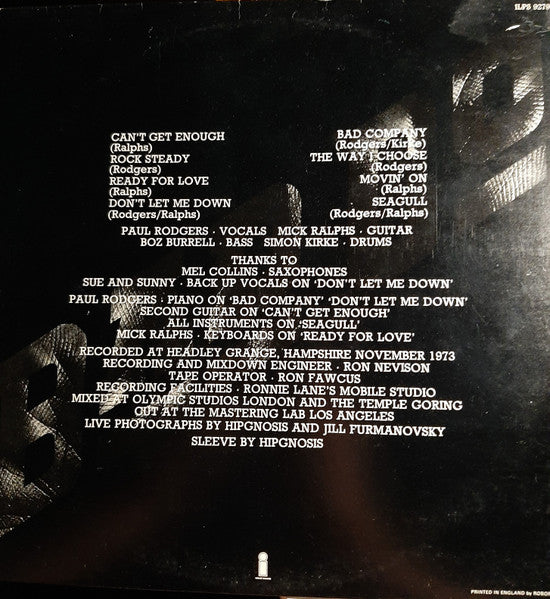 Image of Back Cover of LP - VG/VG - BAD COMPANY, Bad Company (Island Records; ILPS 9279, UK 1974, Gatefold, Island Records Ltd Publishing), Hype Stickered Sleeve,  - 4026318E