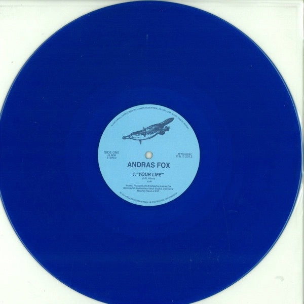 Image of Front Cover of 4914216C: 12" - ANDRAS FOX, Your Life (Audio Parallax Records; APRWAX002, UK 2012, Plain Sleeve, Blue Transparent Vinyl) Light marks only.  /VG