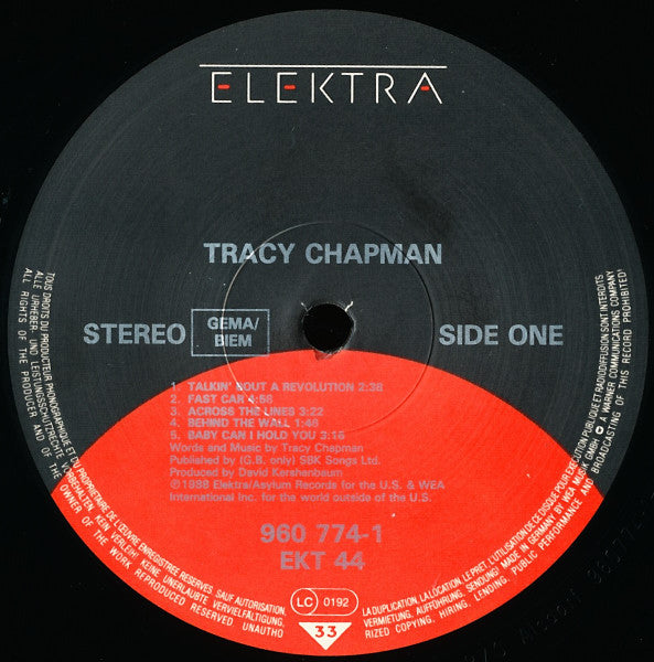 Image of Label Cover of LP - VG/VG+ - TRACY CHAPMAN, Tracy Chapman (Elektra; 960 774-1, Europe 1988, Matte Sleeve, Inner, One Pressing Ring), ,  - 2516468C