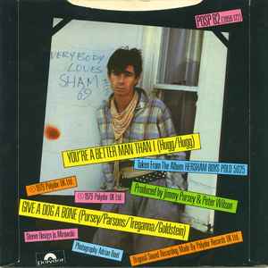 Image of Back Cover of 4914271C: 7" - SHAM 69, You're A Better Man Than I / Give A Dog A Bone (Polydor; POSP 82, UK 1979, Picture Sleeve)   VG+/VG+