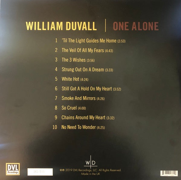 Image of Back Cover of 4914313C: LP - WILLIAM DUVALL, One Alone (DVL Recordings; DVL009, UK 2020, Gatefold in stickered plastic sleeve, Limited Edition of 500. Signed.)   EX/EX