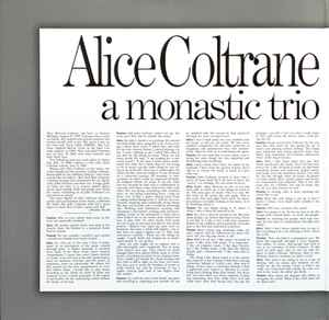 Image of Back Cover of 4934078E: LP - ALICE COLTRANE, A Monastic Trio (Verve Records; 602458948134, Worldwide 2024, Gatefold)   NEW/NEW