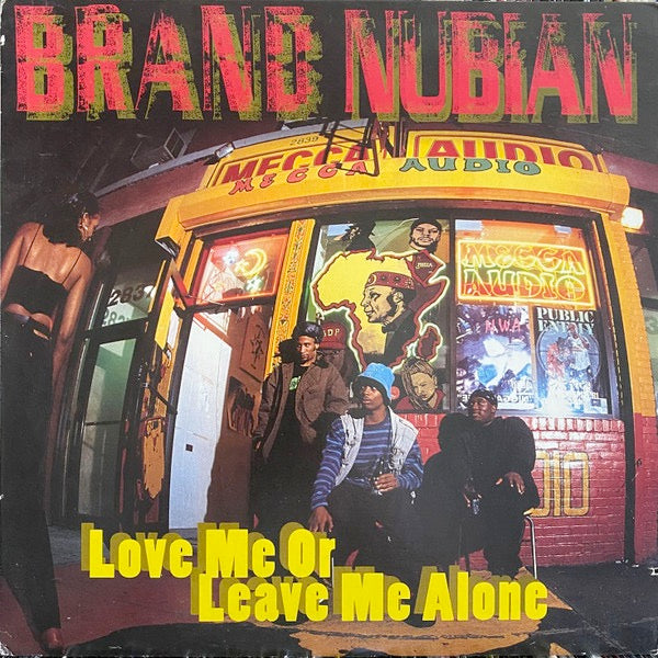 Image of Front Cover of 4914414C: 12" - BRAND NUBIAN, Love Me Or Leave Me Alone / The Travel Jam (Elektra; 0-66337, US 1993) Shrink-wrap taped onto sleeve at edges with some discolouration / staining underneath. Corners a bit bent from tight plastic  VG/VG+