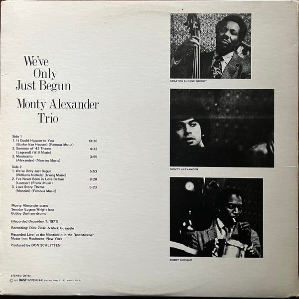 Image of Back Cover of 4914432C: LP - THE MONTY ALEXANDER TRIO, We've Only Just Begun (BASF; 25103, US 1972, "Unipak" Gatefold Sleeve) Light marks only, sounds VG+.  VG+/VG