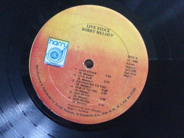 Image of Label Cover of LP - VG/VG - BOBBY MELODY, Live Stock (Harry J. Records Inc.; none, Jamaica 1985), Edge and Ring Wear,  - 4944252S