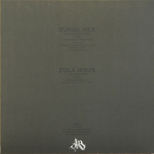 Image of Back Cover of 4944273S: LP - BURIAL HEX / ZOLA JESUS, Untitled (Aurora Borealis; ABX037, UK 2009)   VG+/VG+