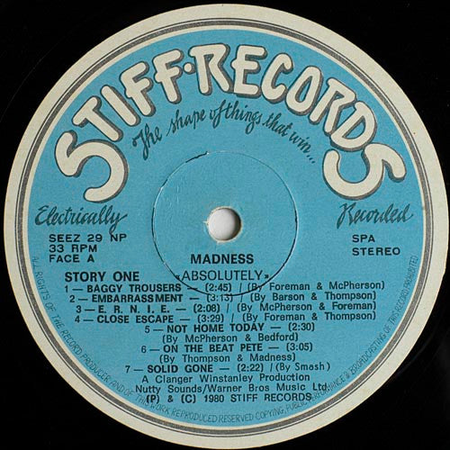 Image of Label Cover of LP - VG/VG+ - MADNESS, Absolutely (Stiff Records; SEEZ 29 NP, Portugal 1980, Inner), ,  - 3626462E