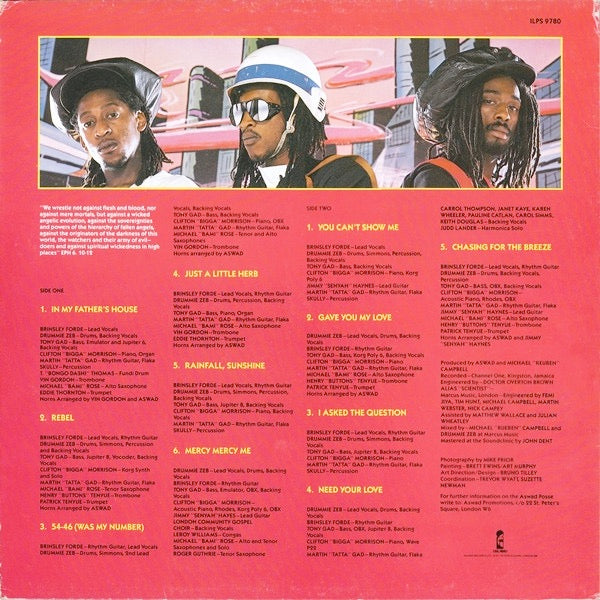 Image of Back Cover of LP - VG+/VG+ - ASWAD, Rebel Souls (Island Blue - Night and Day; ILPS 9780, UK 1984, Black Inner), Nice clean copy throughout!,  - 2416224C