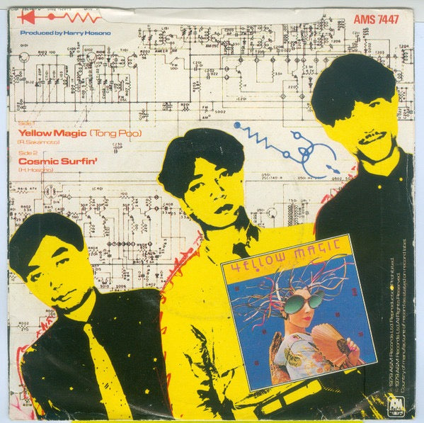 Image of Back Cover of 4914514C: 7" - YELLOW MAGIC ORCHESTRA, Yellow Magic (Tong Poo) (A&M Records; AMS 7447, UK 1979, Yellow Vinyl) Sleeve has some ring wear and light wear to edges  VG/VG+