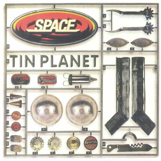 Image of Front Cover of 4944311S: LP - SPACE, Tin Planet (Demon Records ; DEMREC1042, UK 2022 Reissue, Inner, Clear with Silver Splatter, 140 Gram Vinyl)   VG+/VG+