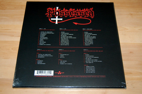 Image of Back Cover of 4944346S: 7xLP - POSSESSED, Revelations Of Oblivion (Nuclear Blast; NB 4880-5, US 2019, Box Set, Booklet, Limited To 666 Copies Red With Black Splatter)   EX/EX