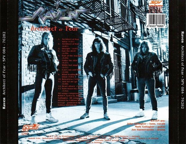 Image of Back Cover of 4914402C: CD - RAVEN, Architect Of Fear (Steamhammer; SPV 084 - 76282, Europe 1991, Jewel Case)   VG+/VG+