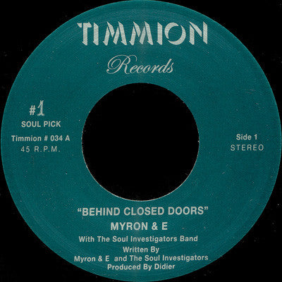 Image of Back Cover of 4954200S: 7" - MYRON & E WITH THE SOUL INVESTIGATORS, Behind Closed Doors / Turn Back (Timmion Records; Timmion # 034, Finland 2013, Picture Sleeve)   EX/EX