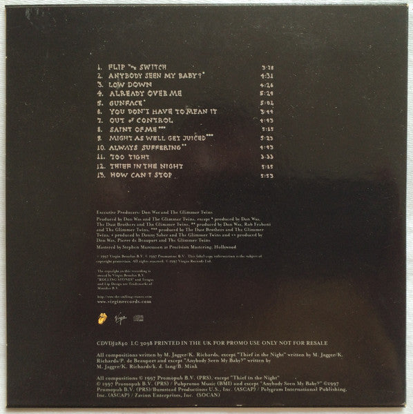 Image of Back Cover of 4934216E: CD - THE ROLLING STONES, Bridges To Babylon (Virgin; CDVDJ 2840, UK 1997, Card Slipcase with Jewel Case inside, Booklet)   VG+/VG+