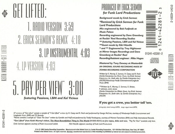 Image of Back Cover of 4914408C: CD - KEITH MURRAY, Get Lifted (Jive; 01241-42281-2, US 1995, Jewel Case)   VG+/VG