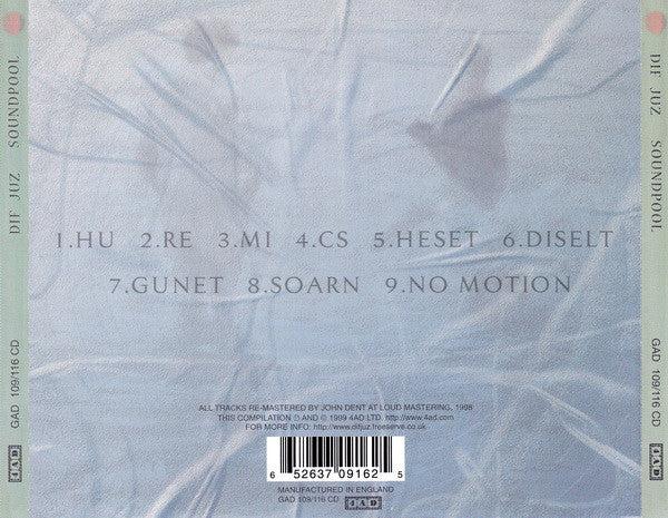 Image of Back Cover of 4934239E: CD - DIF JUZ, Soundpool (4AD; GAD 109/116 CD, UK & US 1999, Jewel Case, Inner)   VG+/VG+