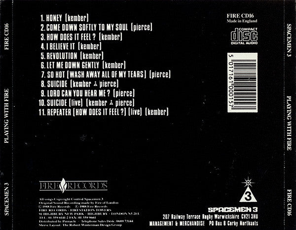 Image of Back Cover of 4934260E: CD - SPACEMEN 3, Playing With Fire (Fire Records; FIRE CD16, UK 1989, Jewel Case)   VG+/VG+