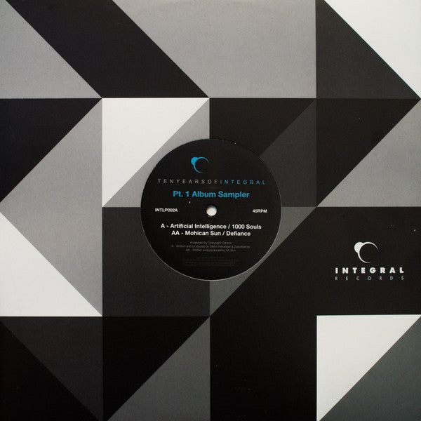 Image of Front Cover of 5024012E: 12" - ARTIFICIAL INTELLIGENCE / MOHICAN SUN, Ten Years Of Integral - Pt. 1 Album Sampler (Integral Records; INTLP002A, UK 2017, Die Cut Company Sleeve) Strong VG, light hairlines.  VG+/VG