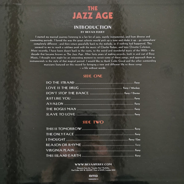 Image of Back Cover of 5044082S: LP - THE BRYAN FERRY ORCHESTRA, The Jazz Age (BMG; 53800759 2, UK 2012, Pasteback Sleeve, Inner) Strong VG+, 2 light hairlines on B side. Slight tear to top corner of sleeve.  VG+/VG+