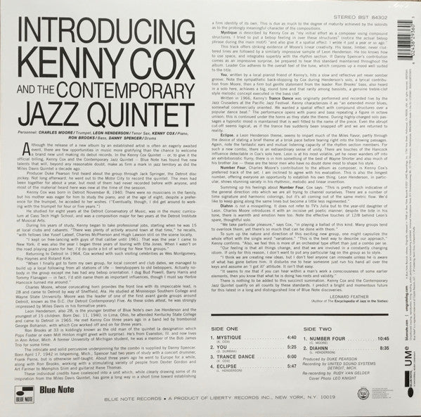 Image of Back Cover of LP - EX/EX - KENNY COX AND THE CONTEMPORARY JAZZ QUINTET, Introducing Kenny Cox And The Contemporary Jazz Quintet (Blue Note; 3829360, Worldwide 2021 Reissue), Sleeve still in shrinkwrap (opened).,  - 1325067E