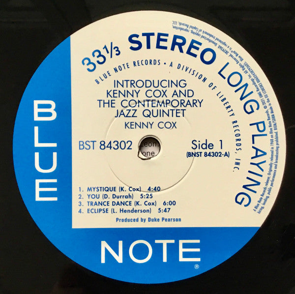 Image of Label Cover of LP - EX/EX - KENNY COX AND THE CONTEMPORARY JAZZ QUINTET, Introducing Kenny Cox And The Contemporary Jazz Quintet (Blue Note; 3829360, Worldwide 2021 Reissue), Sleeve still in shrinkwrap (opened).,  - 1325067E