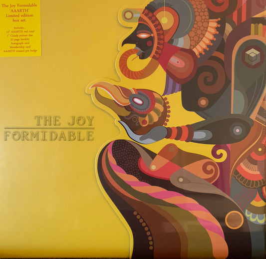 Image of Front Cover of LP - VG+/VG - THE JOY FORMIDABLE, AAARTH (Seradom Records ; SERDBX001, UK 2018, Box Set, Booklet, Red Vinyl + 7"), LP & 7" are VG-, looks worse than they plays, but has suffered clouding from the PVC it was in., - 12" red coloured 180g AAARTH vinyl- 7" Cicada Picture disc- Signed signature card.- 24 page bound booklet with lyrics & Rhydian artwork.- Enamel AAARTH badge. - 5024057E