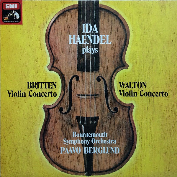 Image of Front Cover of 4924472E: LP - IDA HAENDEL, BOURNEMOUTH SYMPHONY ORCHESTRA, PAAVO BERGLUND, Britten: Violin Concerto OP. 15, Walton: Violin Concerto (HMV Red, Black and White Nipper Box; ASD 3483, UK 1978)   VG+/VG+