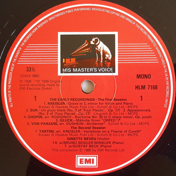 Image of Label Cover of 4xLP - VG+/VG+ - GINETTE NEVEU, The Complete Recorded Legacy Of Ginette Neveu (HMV Red, Coloured Nipper Box; RLS 739, UK 1980, Box Set, Insert, Record 4 has Black and Silver Label), ,  - 4924473E