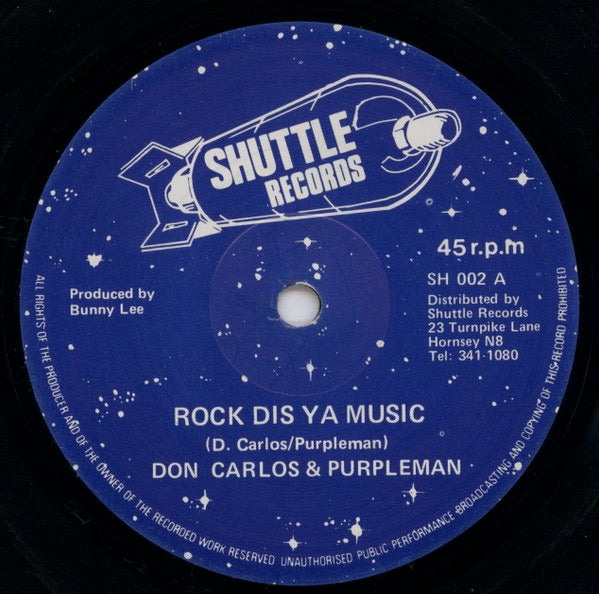 Image of Front Cover of 12" - /G+ - DON CARLOS & PURPLEMAN, Rock Dis Ya Music (Shuttle; SH02, UK 1983, Plain Sleeve), Light marks only!,  - 4016294C