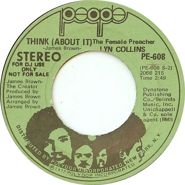 Image of Back Cover of 5014142C: 7" - LYN COLLINS, Think (About It) (People; PE-608, US 1972, DJ Promo, Mono/ Stereo) Some light marks, Plays strong VG  /VG