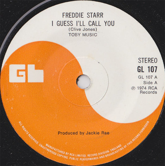 Image of Front Cover of 5014130C: 7" - FREDDIE STARR, I Guess I'll Call You (GL; GL 107, UK 1974, Plain Sleeve)   /VG