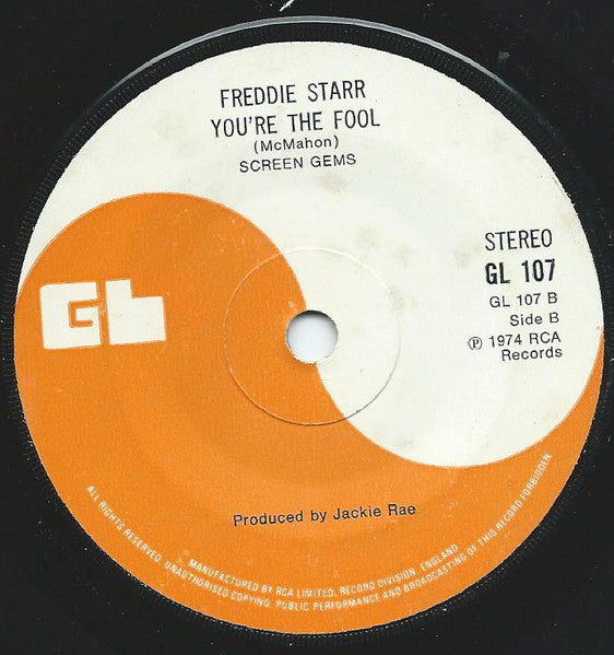 Image of Back Cover of 5014130C: 7" - FREDDIE STARR, I Guess I'll Call You (GL; GL 107, UK 1974, Plain Sleeve)   /VG