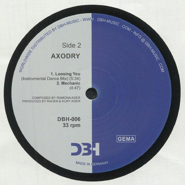 Image of Back Cover of 5044233S: 12" - AXODRY, Loosing You (DBH Music; DBH-006, Germany 2021)   /VG+