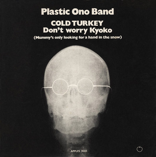 Image of Front Cover of 5024207E: 7" - PLASTIC ONO BAND, Cold Turkey / Don't Worry Kyoko (Mummy's Only Looking For A Hand In The Snow) (Apple Records ; APPLES 1001, UK 1969, Picture Sleeve, Solid Centre) Strong VG+, Writing On Label, Damage To Sleeve Opening  VG/VG+