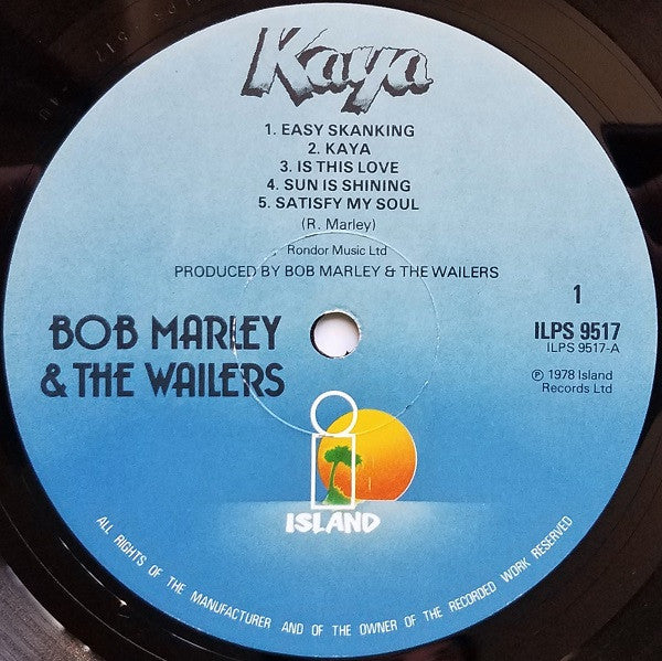 Image of Label Cover of 5014229C: LP - BOB MARLEY & THE WAILERS, Kaya (Island Records; ILPS 9517, UK 1978, Black Inner, No 'EMI' on labels) Sleeve has old island price sticker on front, shrink-wrap partly on too, a small stain on reverse  VG/VG