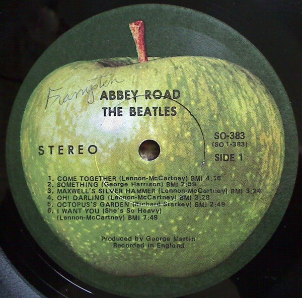 Image of Label Cover of 5044269S: LP - THE BEATLES, Abbey Road (Apple Records; SO-383, US 1969, Scranton Pressing, Front cover art not cropped) a few hairlines and scuffs, edge creasing but otherwise very good cover with virtually no ring or edge wear, NB matrix and sleeve match this version on Discogs but has slight label varience: side2  had additional Capitol records rim text  VG/VG